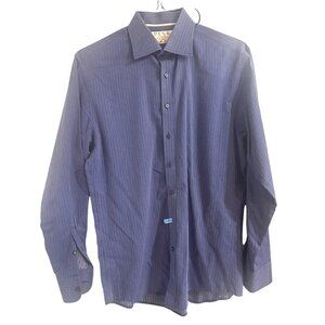 Thomas Pink Slim Fit Blue Striped Long Sleeve Cotton Mens Shirt Size 16.5